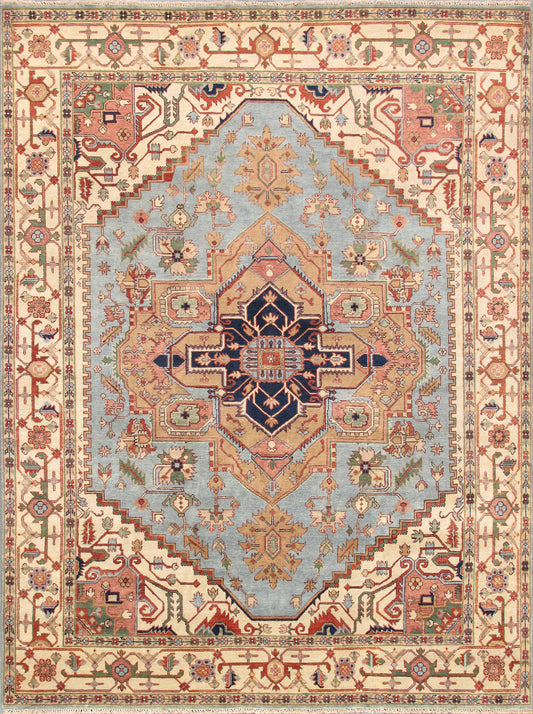 Serapi Collection Hand-Knotted L. Blue Wool Area Rug- 8' 9'' X 9' 1''