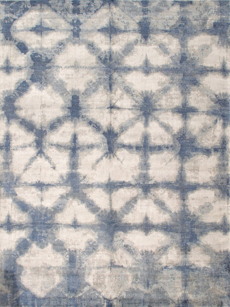 Shibori Collection Hand-Loomed Silver/Blue Bsilk & Wool Area Rug-10' 0" X 14' 0"