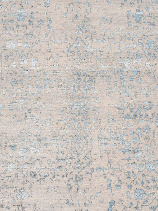 Pasargad Home Transitional Collection Hand Knotted Bsilk & Wool Area Rug, 5'11" X 9' 0", Silver/L. Blue