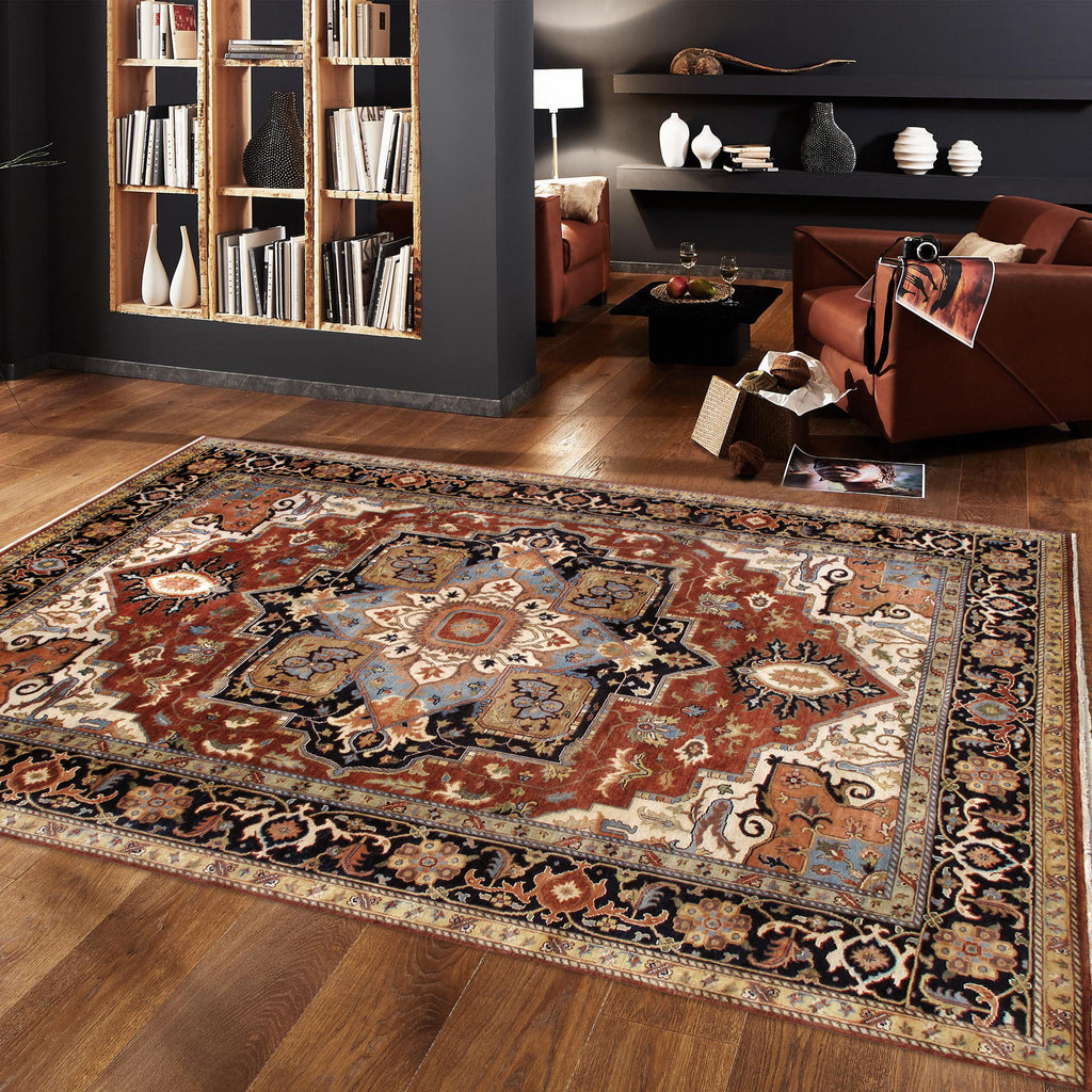 Serapi Collection Hand-Knotted Rust Wool Area Rug- 4' 0'' X 5'11''