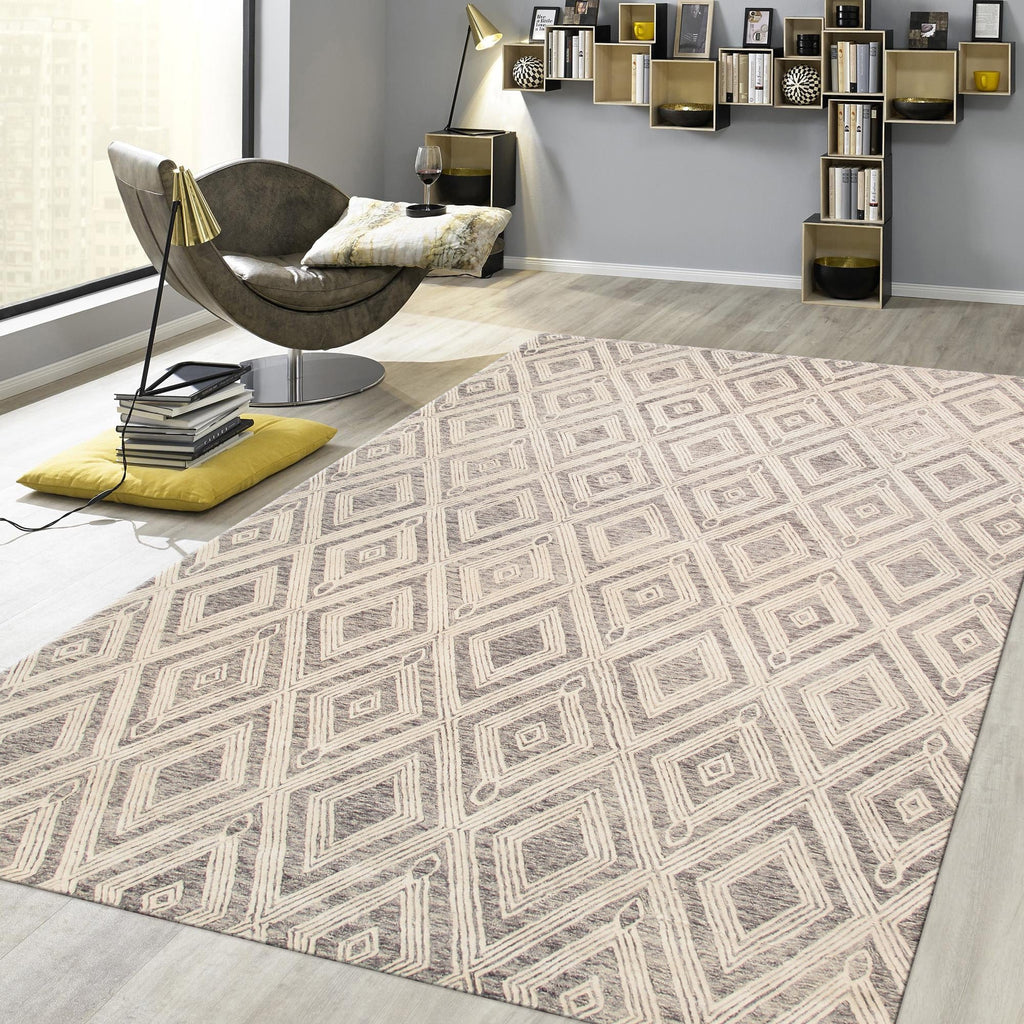 Pasargad Home Modern Collection Hand-Tufted Bamboo Silk & Wool Area Rug,  9' 9" X 13' 9", Silver