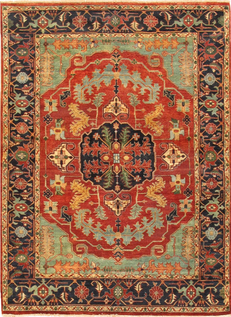 Serapi Collection Hand-Knotted Rust/Navy Wool Area Rug- 3' 1" X 5' 3"