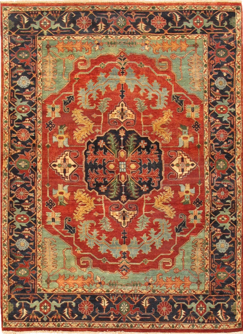 Serapi Collection Hand-Knotted Rust/Navy Wool Area Rug- 5' 2" X 6'10"