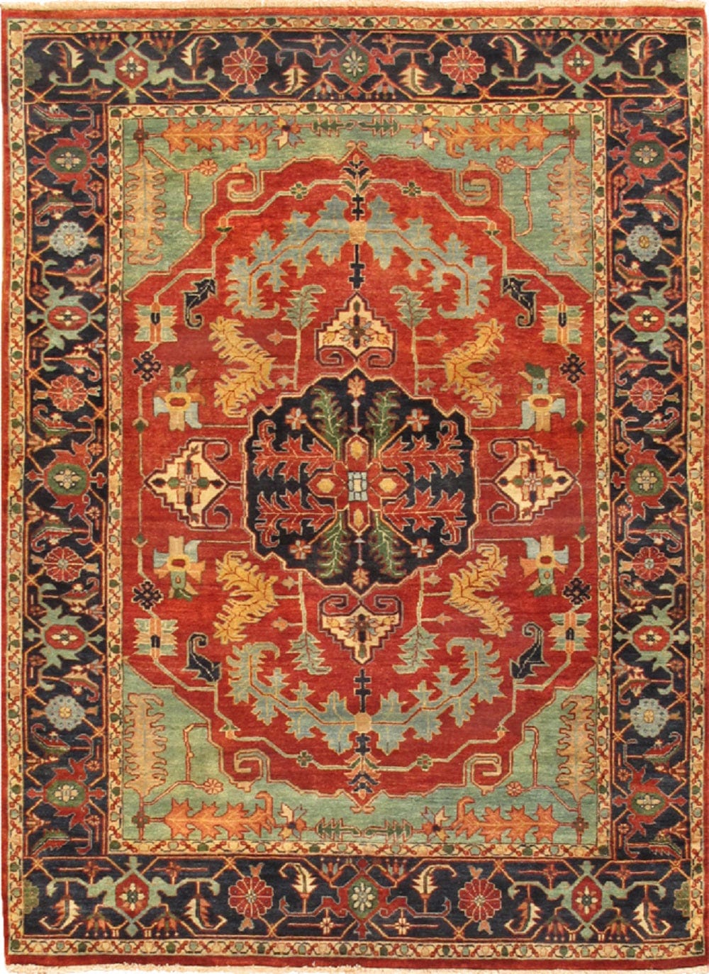 Serapi Collection Hand-Knotted Rust/Navy Wool Area Rug- 4' 0" X 6' 2"