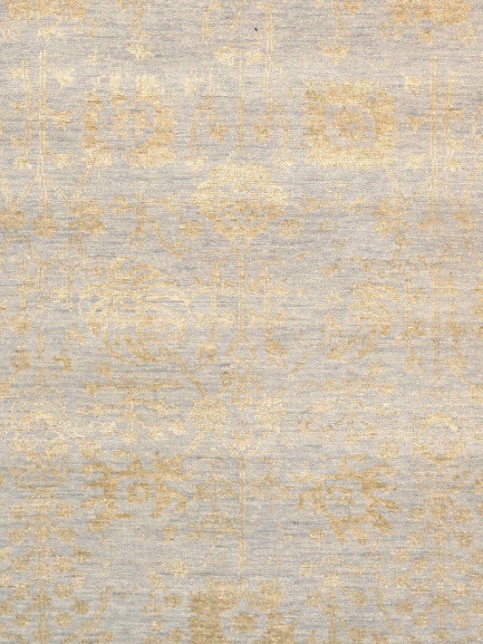 Pasargad Home Transitional Collection Hand Knotted Bsilk & Wool Area Rug, 4' 0" X 5' 9", Silver/Gold