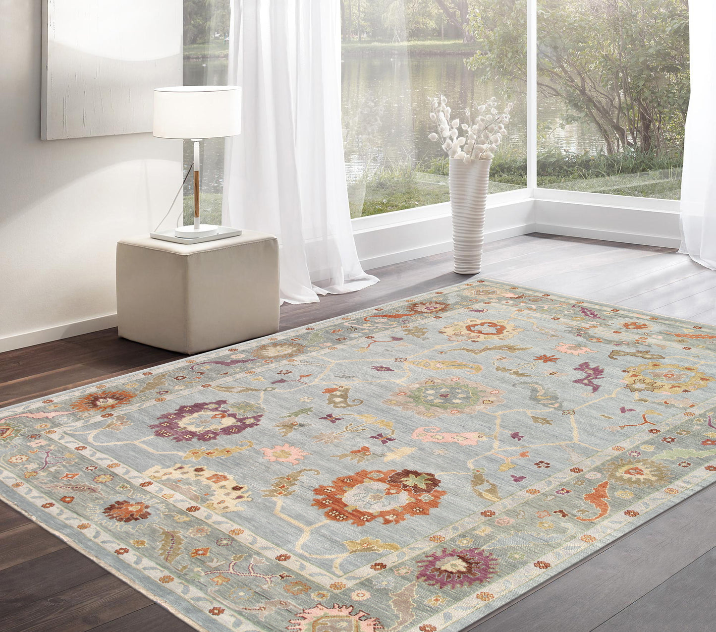 Oushak Collection Hand-Knotted Blue Wool Area Rug- 9' 9'' X 14' 0''