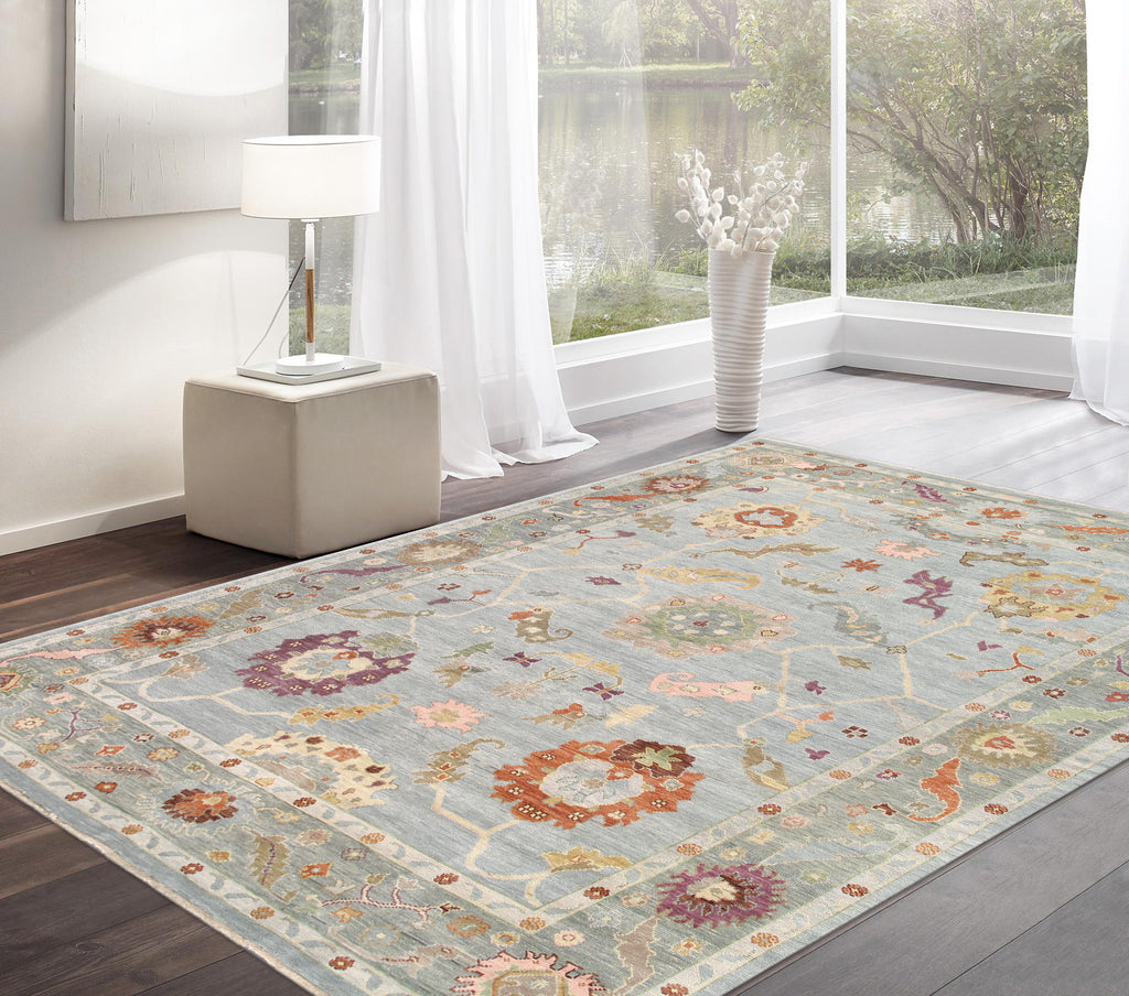 Oushak Collection Hand-Knotted Blue Wool Area Rug- 6' 0'' X 8'11''
