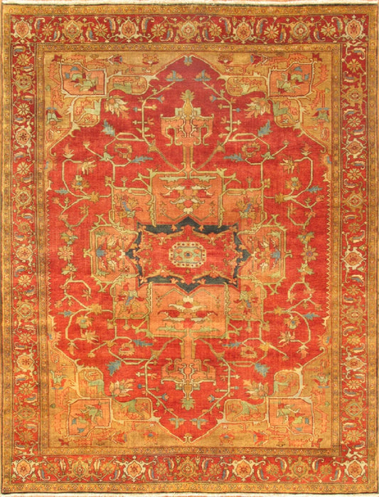 Serapi Collection Hand-Knotted Rust/Rust Wool Area Rug- 8'11" X 12' 0"