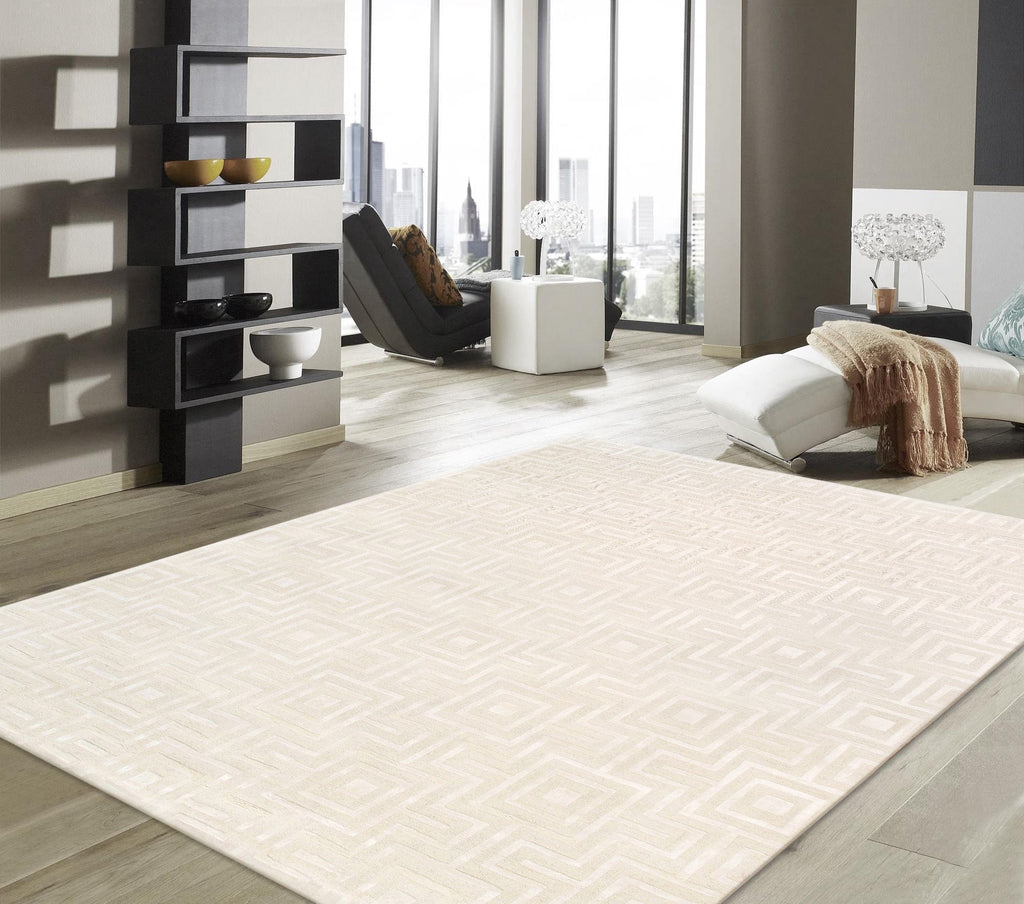 Edgy Collection Hand-Tufted Ivory BSilk & Wool Area Rug- 9' 9" X 13' 9"