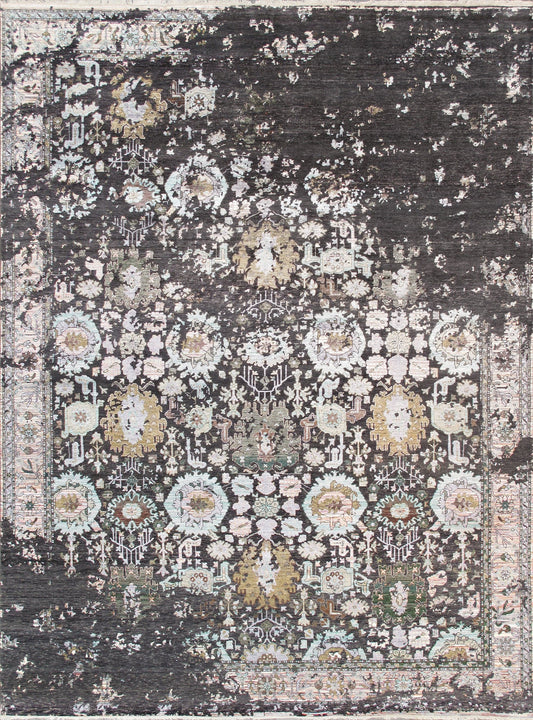Transitional Collection Hand-Knotted Charcoal Bsilk & Wool Area Rug- 9' 0" X 12' 0"