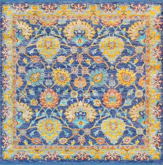 Oushak Collection Hand-Knotted Wool Blue Area Rug- 8' 0" X 8' 0"