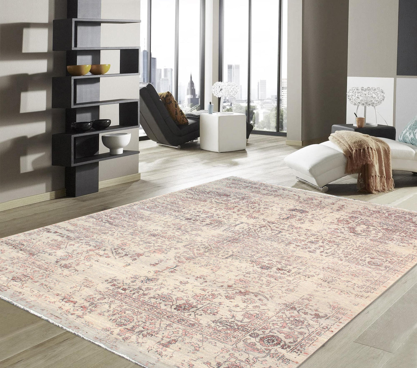 Pasargad Home Transitional Collection Hand Knotted Bsilk & Wool Area Rug, 8' 1" X 9'11", Silver/Copper
