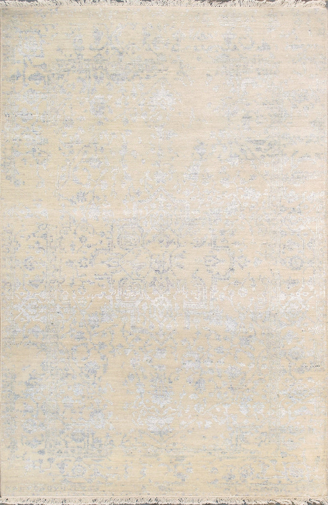 Pasargad Home Transitional Collection Hand Knotted Bsilk & Wool Area Rug, 4' 0" X 6' 1", Ivory/L. Grey
