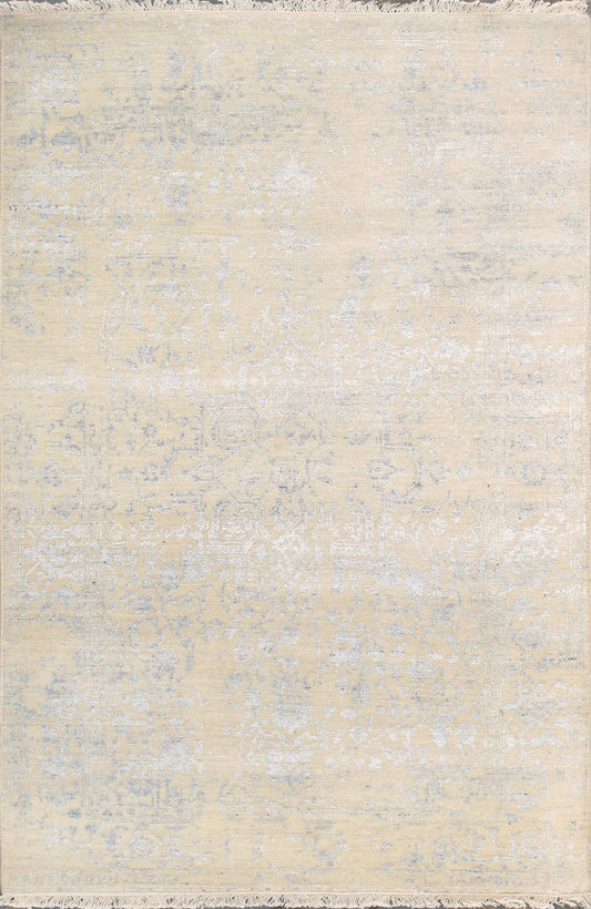 Pasargad Home Transitional Collection Hand Knotted Bsilk & Wool Area Rug, 4' 0" X 6' 1", Ivory/L. Grey