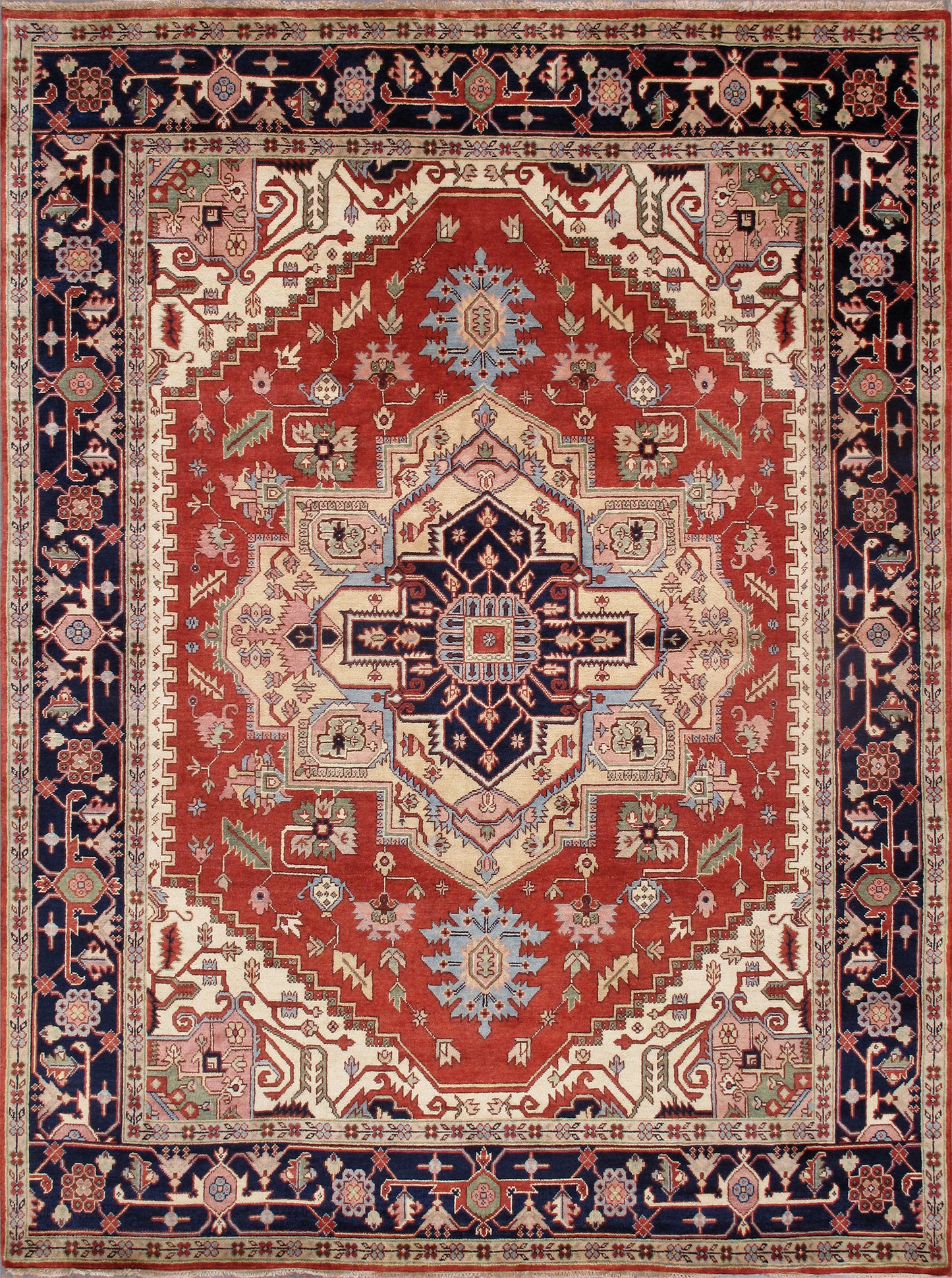 Serapi Collection Hand-Knotted Rust Wool Area Rug- 9' 7'' X 9'11''