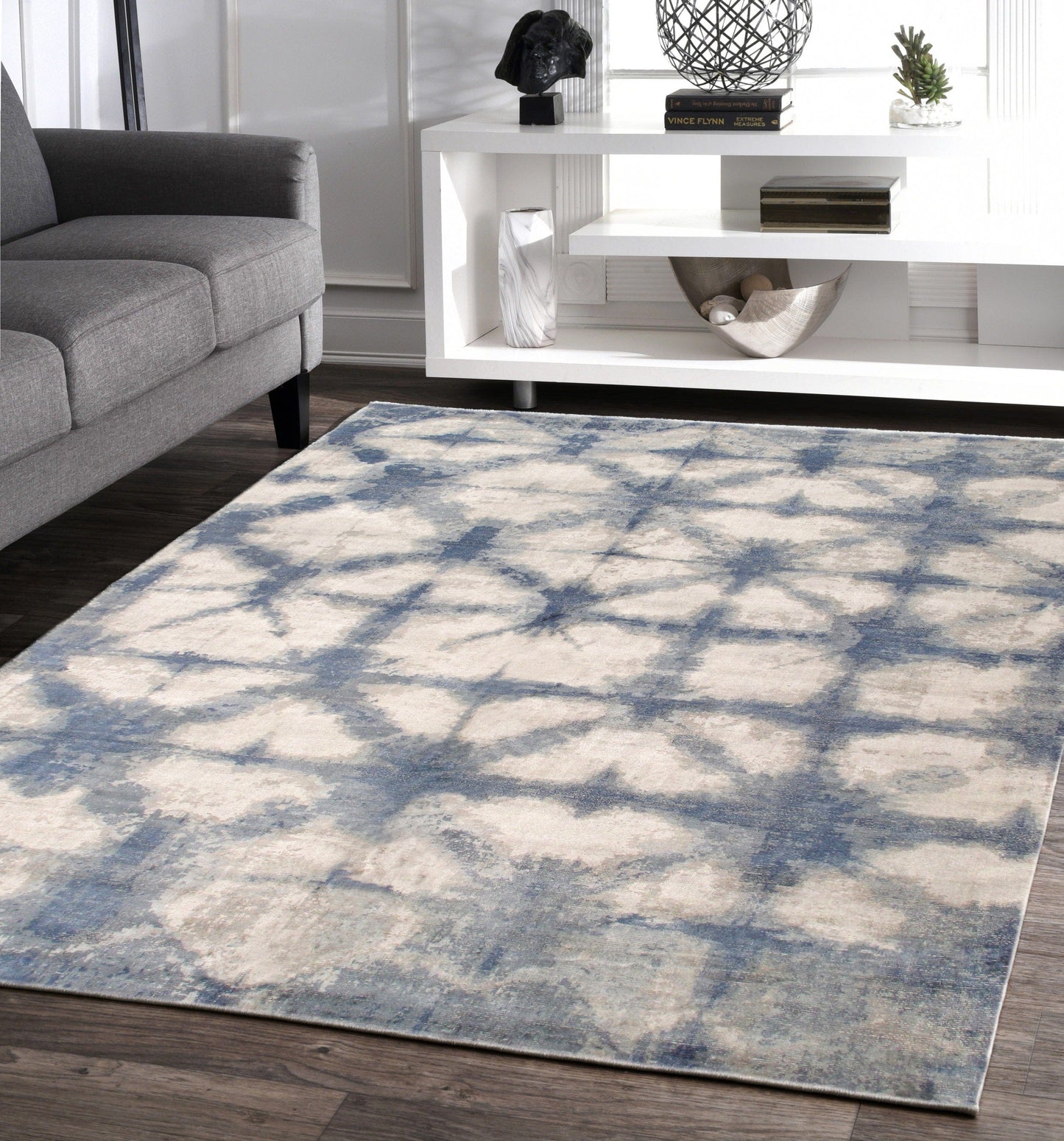 Shibori Collection Hand-Loomed Silver/Blue Bsilk & Wool Area Rug-10' 0" X 14' 0"