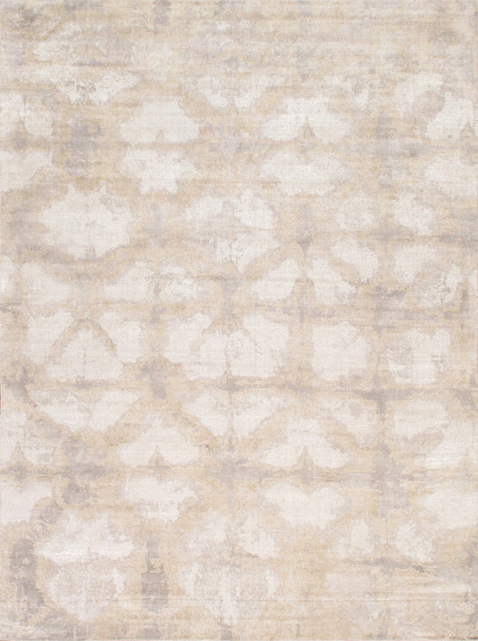 Shibori Collection Hand-Loomed Ivory/L. Gold Bsilk & Wool Area Rug- 8' 0" X 10' 0"