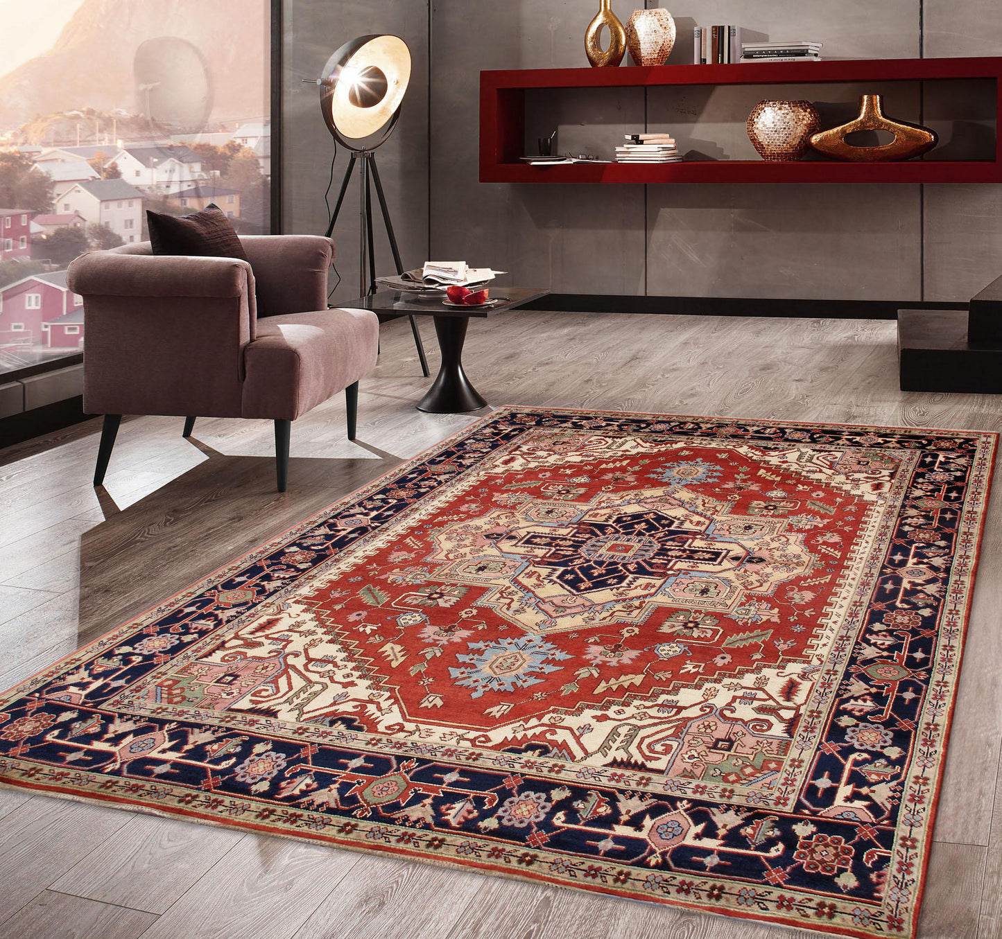 Serapi Collection Hand-Knotted Rust Wool Area Rug- 9' 7'' X 9'11''