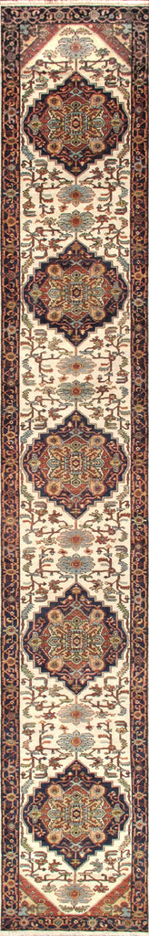 Serapi Collection Hand-Knotted Ivory/Navy Wool Area Rug- 2'11" X 24' 2"