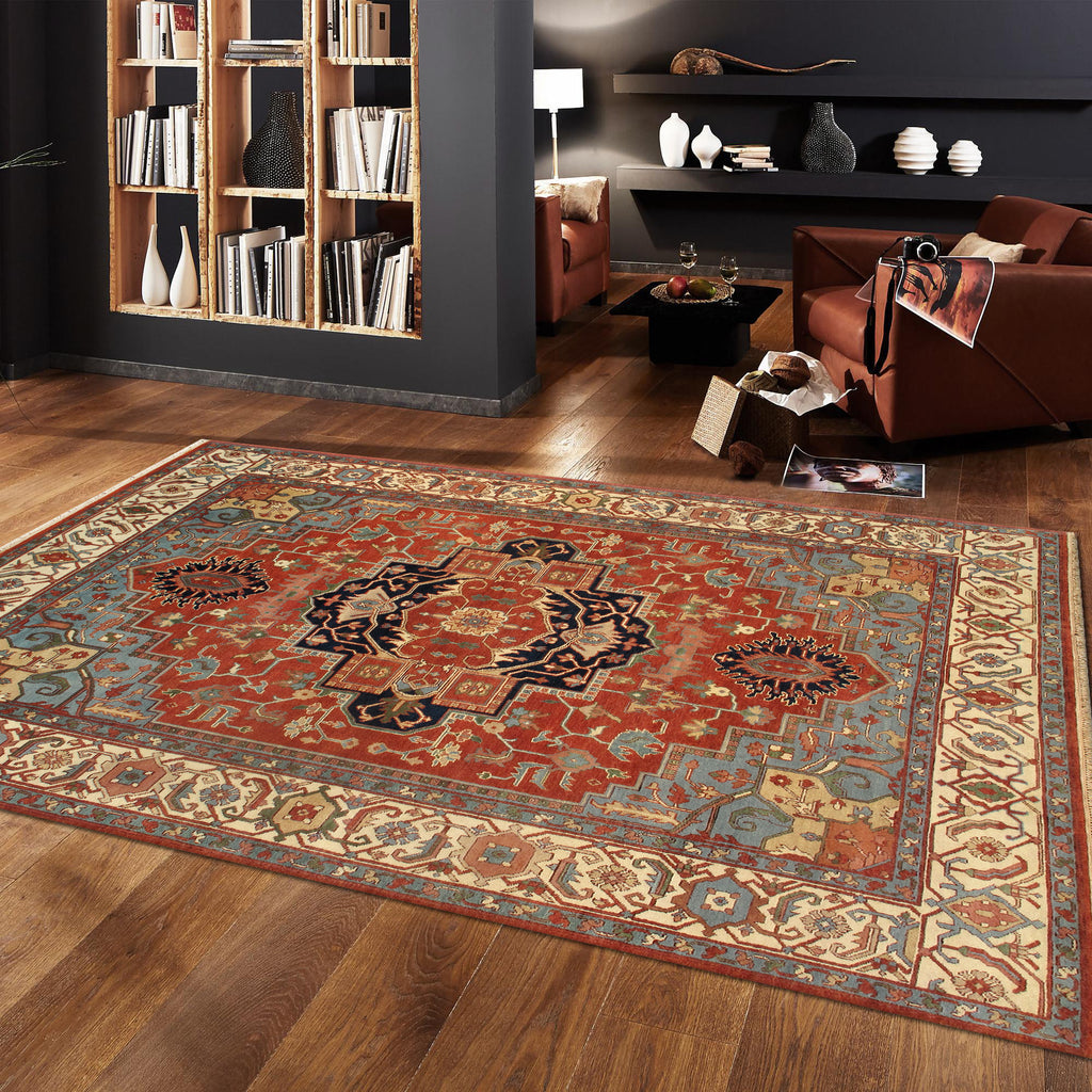 Serapi Collection Hand-Knotted Rust Wool Area Rug- 8' 1'' X 9'11''