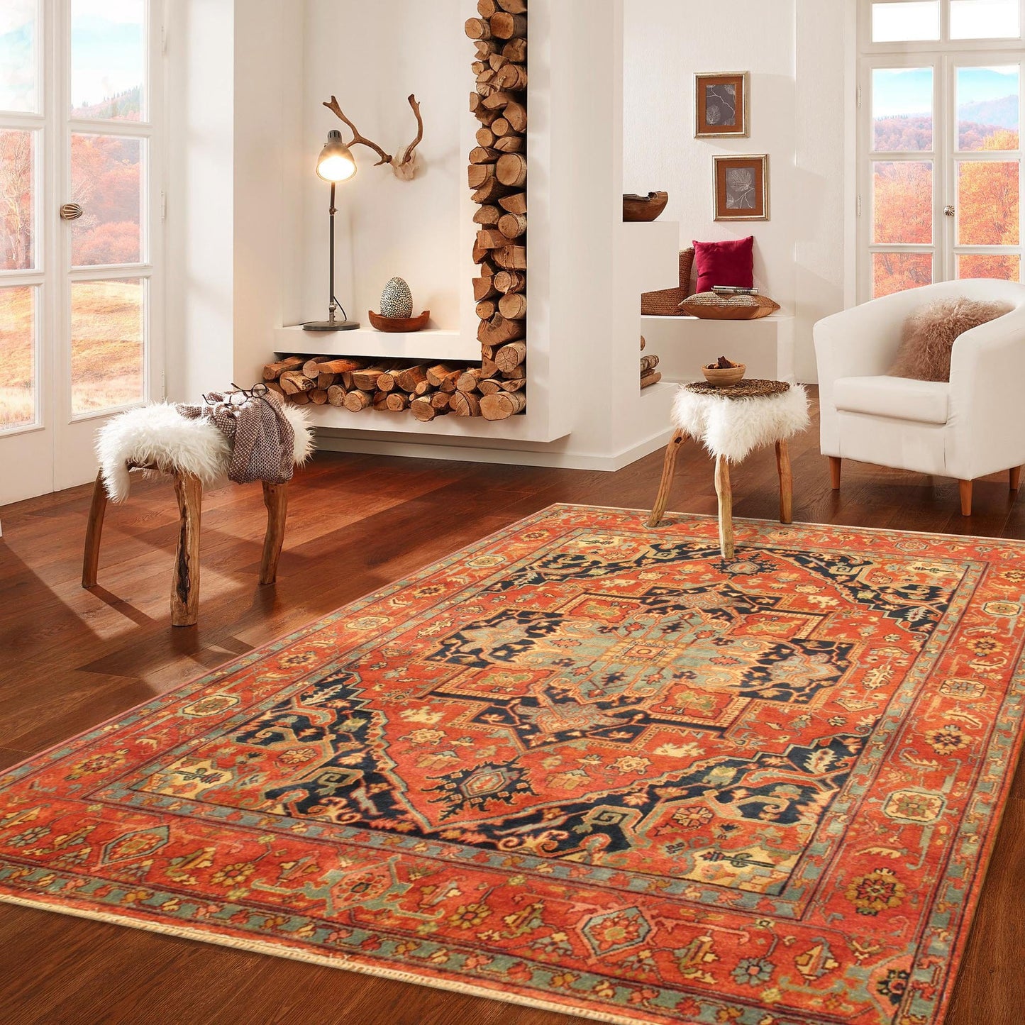 Serapi Collection Hand-Knotted Rust/Rust Wool Area Rug- 9' 6" X 13'11"