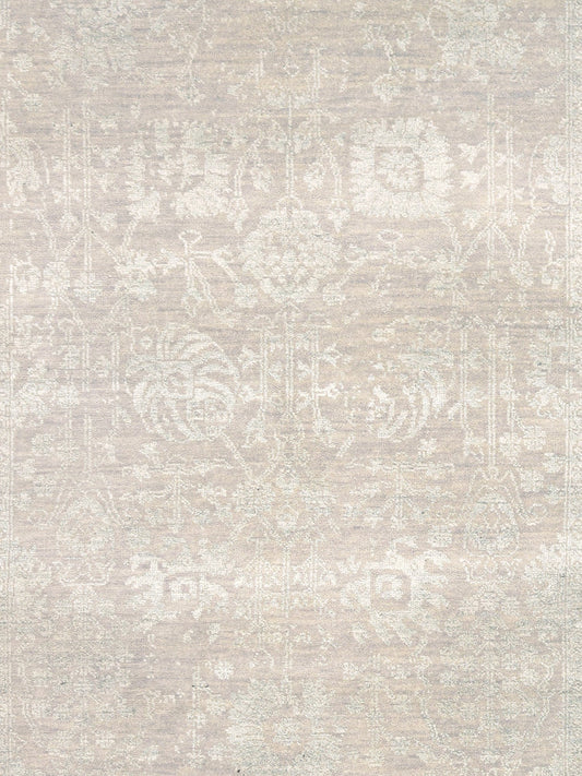Pasargad Home Transitional Collection Hand Knotted Bsilk & Wool Area Rug, 4' 0" X 6' 3", Silver/Silver