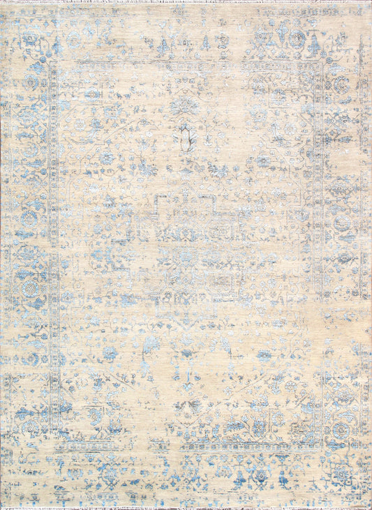 Oushak Collection Hand-Knotted Bsilk & Wool Beige Area Rug- 9' 1" X 12' 4"