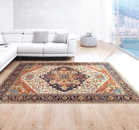 Pasargad Home Serapi Collection Hand-Knotted Wool Area Rug,  7'10" X  7'11", Ivory