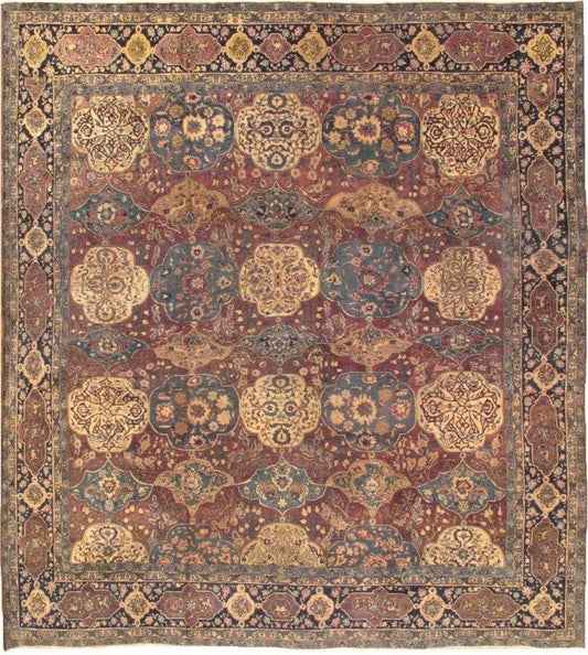 Antique Agra Collection Maroon Lamb's Wool Area Rug-11' 9" X 12' 9"