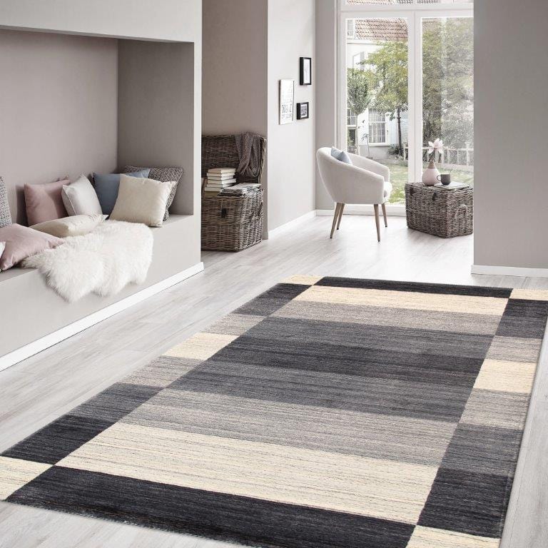 Gramercy Collection Hand-Loomed Silk & Wool Charcoal Area Rug- 4' 0" X 6' 0"