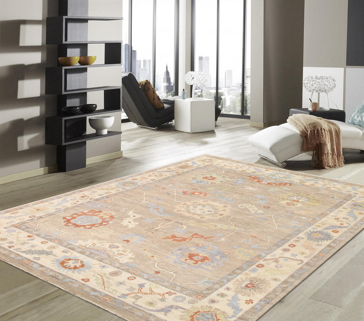 Oushak Collection Hand-Knotted Beige Wool Area Rug- 6' 0'' X 8'11''