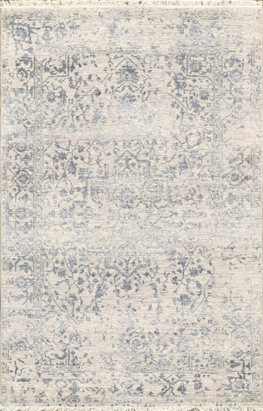 Pasargad Home Transitional Collection Hand Knotted Bsilk & Wool Area Rug, 4' 0" X 6' 2", Silver/Grey