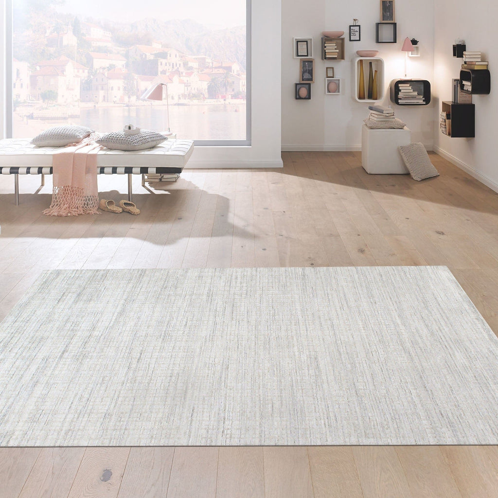 Slate Collection Hand-Loomed Ivory/Beige Bsilk & Wool Area Rug-10' 0" X 14' 0"