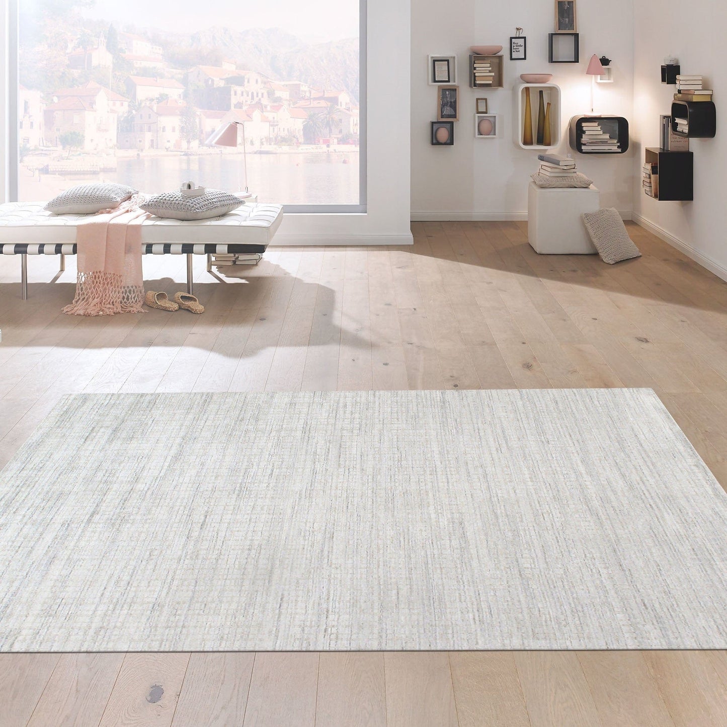 Slate Collection Hand-Loomed Ivory/Beige Bsilk & Wool Area Rug- 9' 0" X 12' 0"