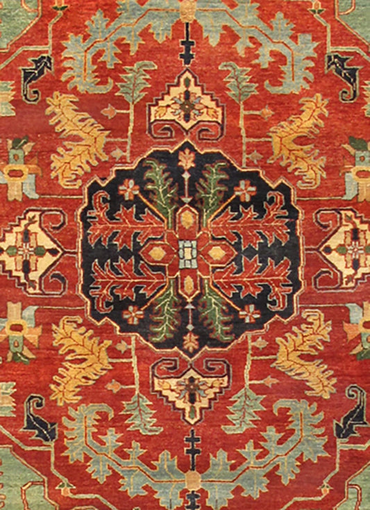 Serapi Collection Hand-Knotted Rust/Navy Wool Area Rug- 5' 2" X 6'10"