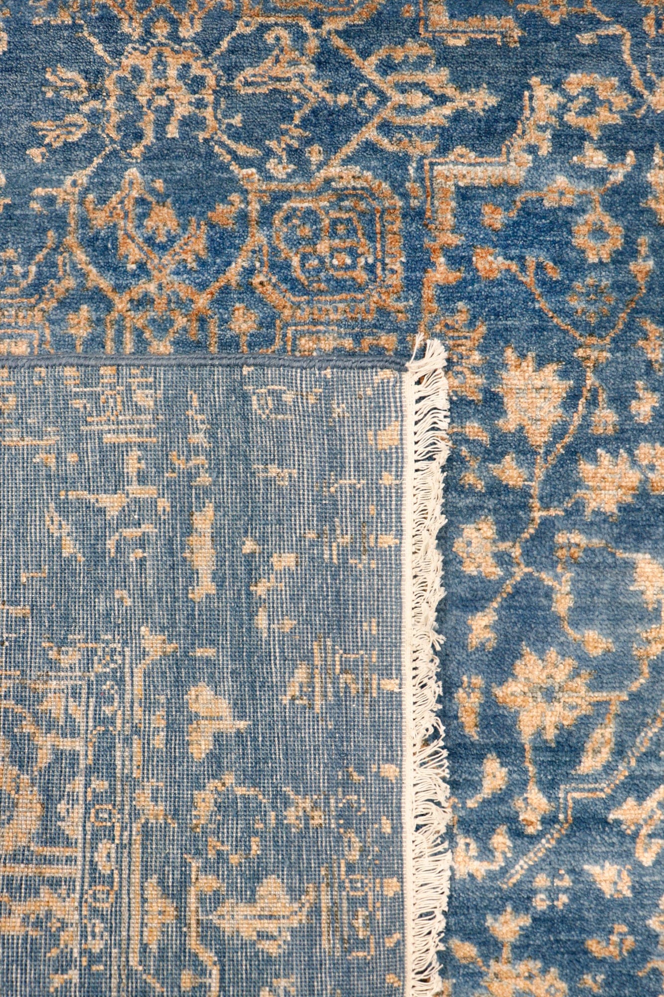 Pasargad Home Transitional Collection Hand Knotted Bsilk & Wool Area Rug, 4' 1" X 6' 2", Blue/Gold