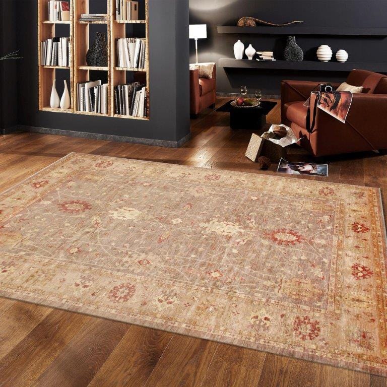 Farahan Collection Hand-Knotted Lamb's Wool Brown Area Rug- 9' 0" X 12' 6"