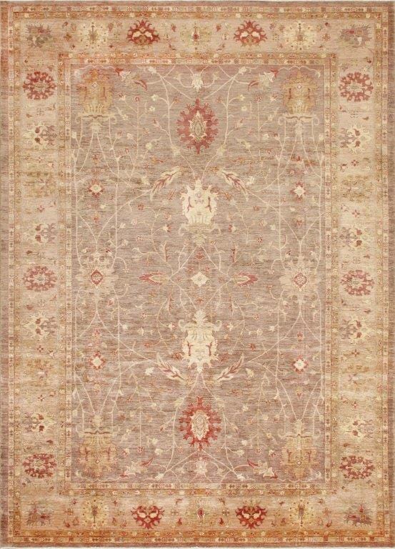 Farahan Collection Hand-Knotted Lamb's Wool Brown Area Rug- 9' 0" X 12' 6"