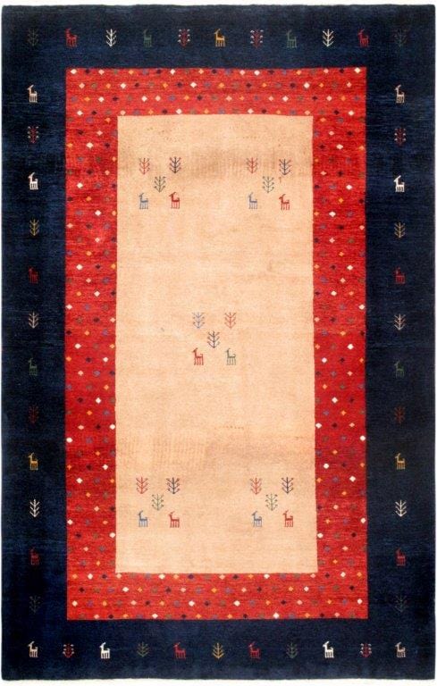 Gabbeh Collection Hand-Knotted Lamb's Wool Area Rug- 4' 4" X 7' 0"