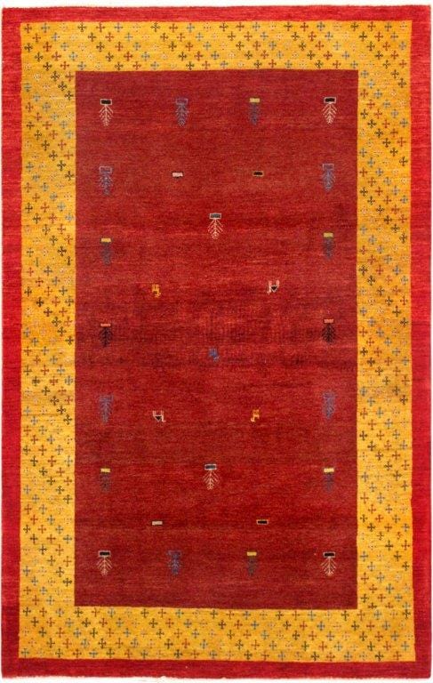 Gabbeh Collection Hand-Knotted Lamb's Wool Area Rug- 4' 0" X 5' 5"