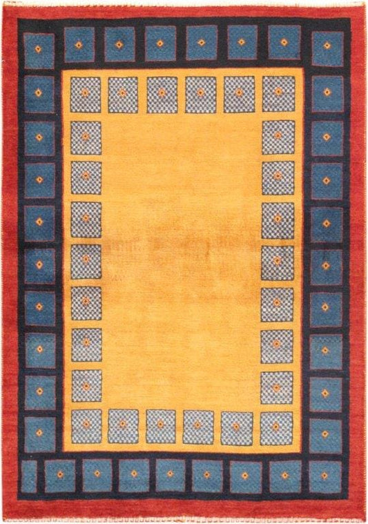 Gabbeh Collection Hand-Knotted Lamb's Wool Area Rug- 3' 5" X 4' 10"