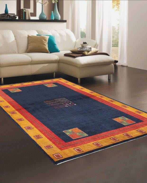Gabbeh Collection Hand-Knotted Lamb's Wool Area Rug- 4' 0" X 5' 11"