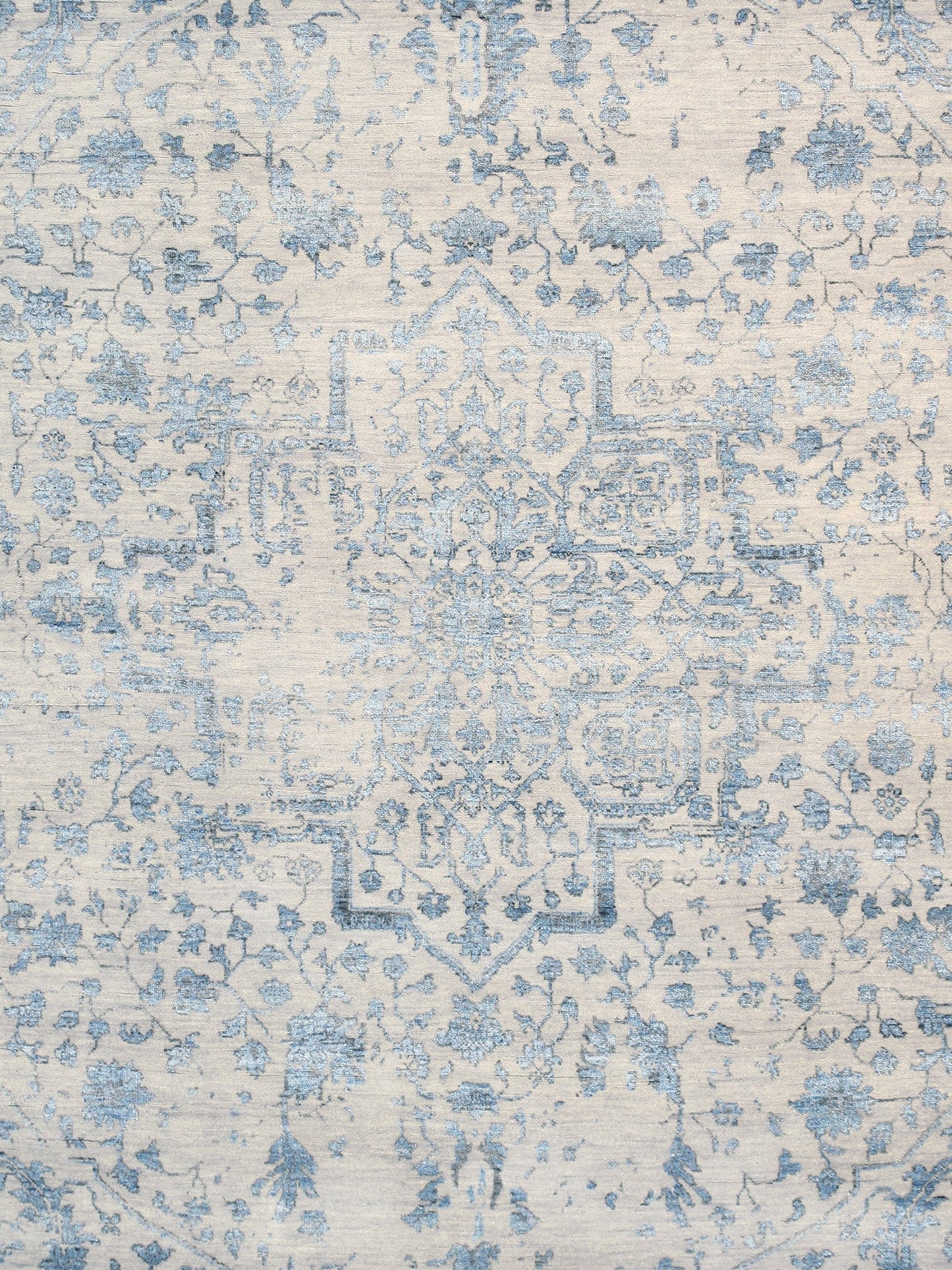 Pasargad Home Transitional Collection Hand Knotted Bsilk & Wool Area Rug, 8' 5" X 11' 8", Silver/Blue