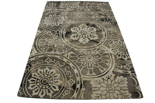 Brownish Gray Floral 5X8 Hand-Tufted Modern Rug