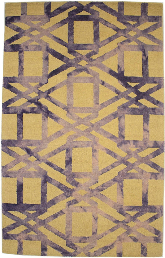 Buff & Purple Geometric 5X8 Hand-Tufted Modern Rug