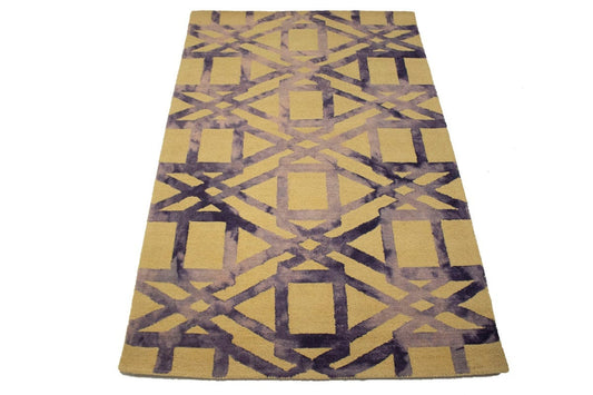 Buff & Purple Geometric 5X8 Hand-Tufted Modern Rug