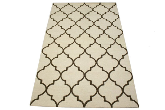 Cream & Brown Floral Trellis Design 5X8 Hand-Tufted Modern Rug