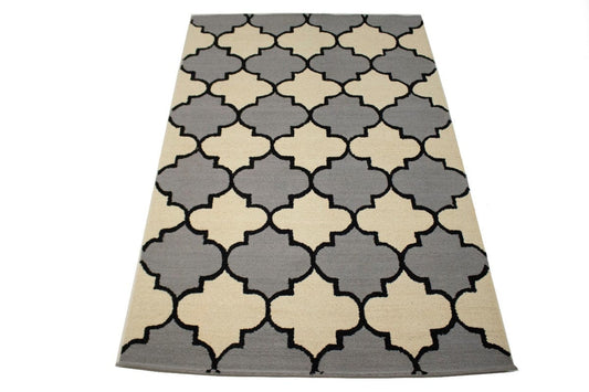 Cream & Gray Floral Trellis Design 5X8 Hand-Tufted Modern Rug