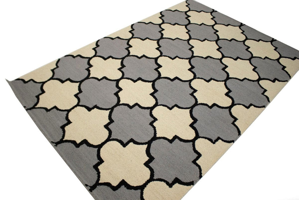 Cream & Gray Floral Trellis Design 5X8 Hand-Tufted Modern Rug