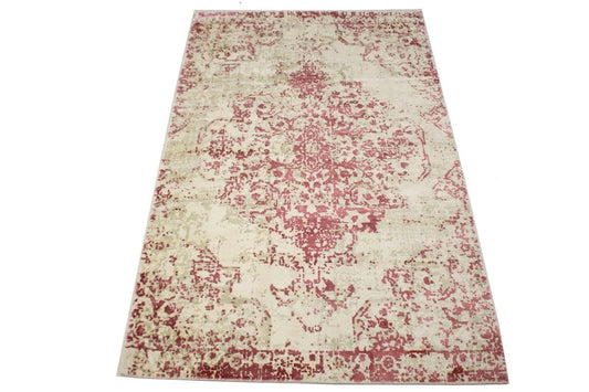 Distressed Cream Floral 5X8 Hand-Loomed Modern Rug